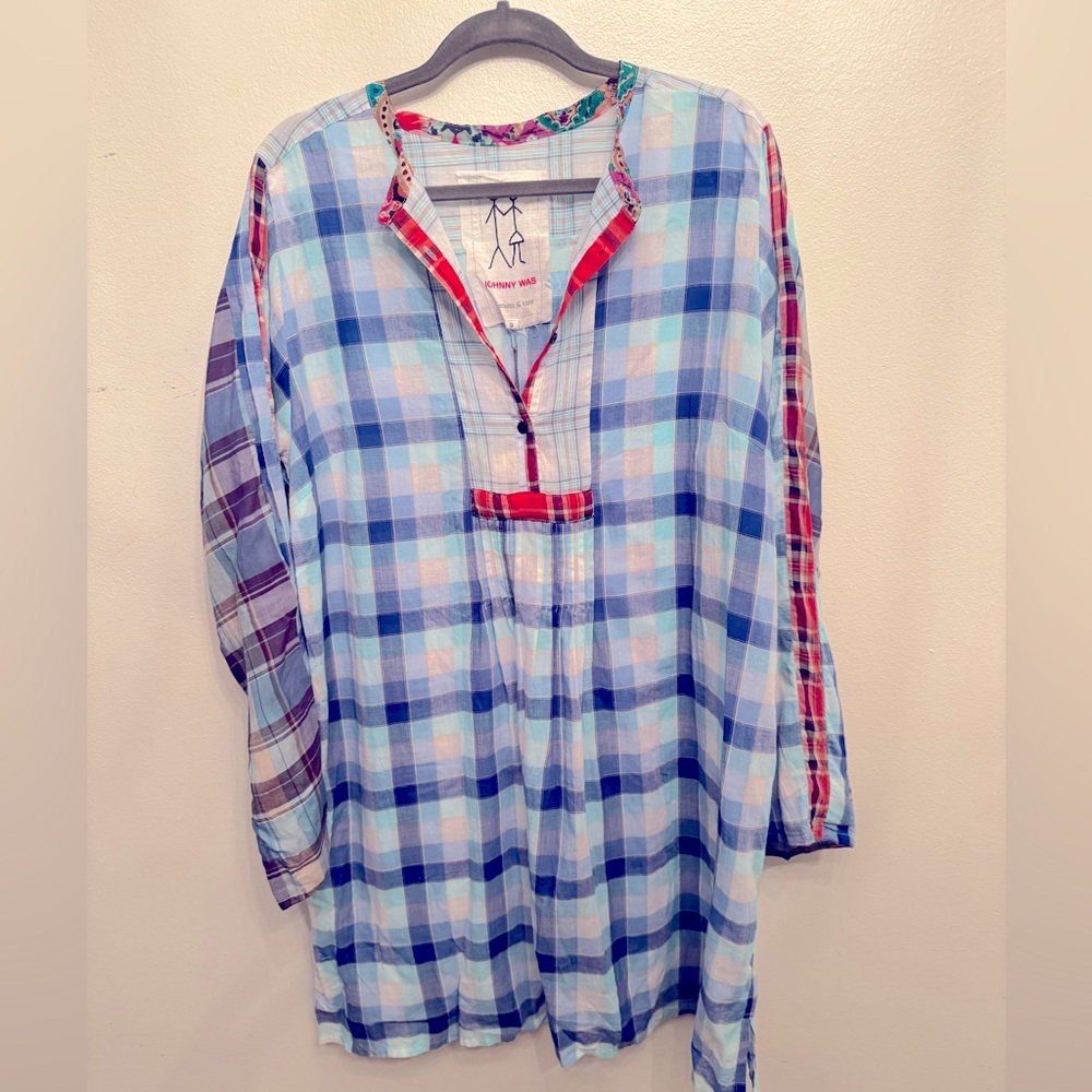 JOHNNY WAS Blue Plaid Tunic Dress / Size - XL / New with tags